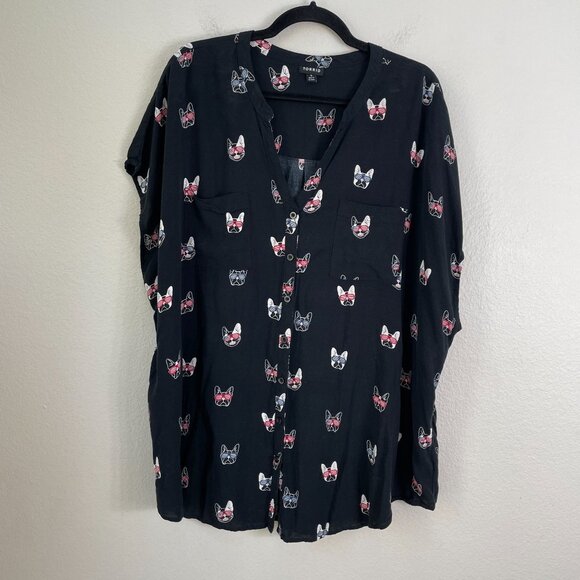 Torrid Womens Plus 4X Black Button Up Shirt French Bulldog Print Blouse Top - Picture 1 of 7